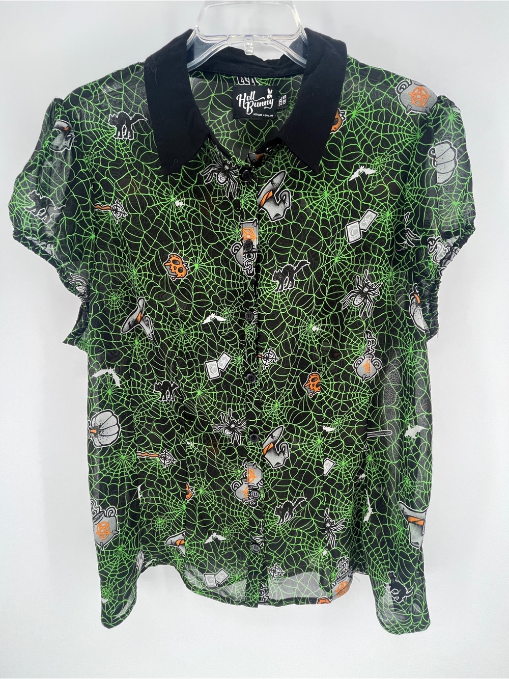 Hell Bunny Halloween Spiderweb Mesh Sheer Button Front Top Spooky Goth 2XL